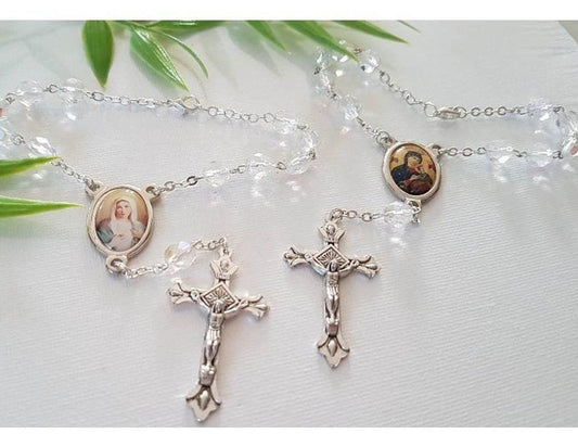Blessed Virgin Mary Car Rosary,Our Lady Of Perpetual Help One Decade Rosary,Protection for Car and Driver, Crystal Rosary,Virgin Mary Medal