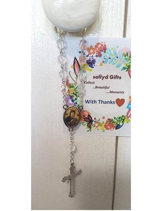 Blessed Virgin Mary Car Rosary,Our Lady Of Perpetual Help One Decade Rosary,Protection for Car and Driver, Crystal Rosary,Virgin Mary Medal