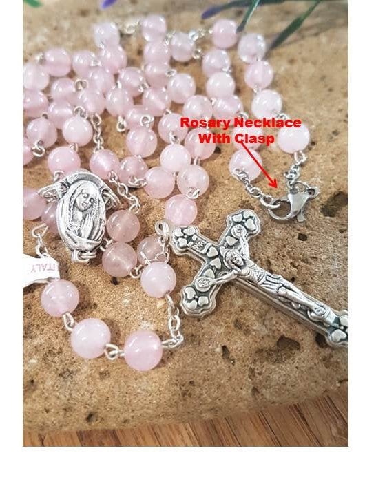Rose Quartz Rosary Necklace,Gemstone Necklace,Genuine Rose Quartz Rosary,Italian Semiprecious Stone Prayer Beads, Italian Rosary Parts