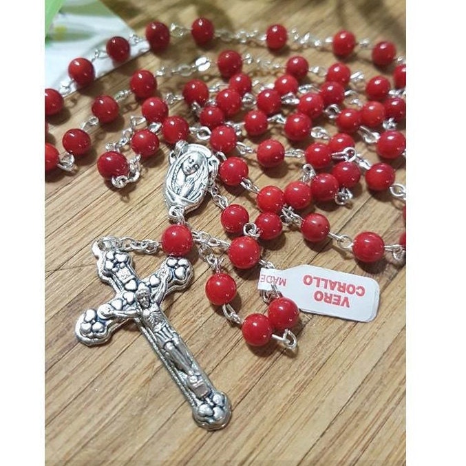 Genuine Red Coral Rosary,Italian Gemstone Rosary,Catholic Gemstone Coral Prayer Beads,Natural Stone Rosary Necklace,Healing Depression