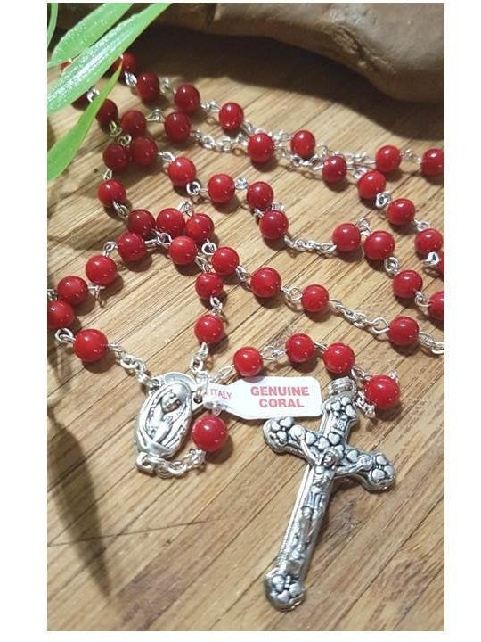 Genuine Red Coral Rosary,Italian Gemstone Rosary,Catholic Gemstone Coral Prayer Beads,Natural Stone Rosary Necklace,Healing Depression