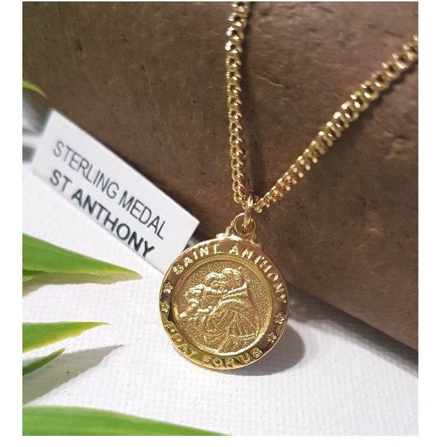 St Anthony Gold On Silver Medal,Sterling Silver and Gold Overlay Saint Anthony Pendant,Saint Antonio Necklace,All Ages Catholic Silver Medal