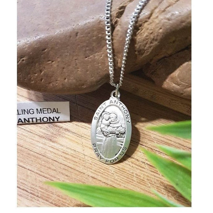 St Anthony Sterling Silver Pendant,Sterling Oval Saint Anthony of Padua Medal, Men and Ladies Catholic Medal,Fathers Day Gift,
