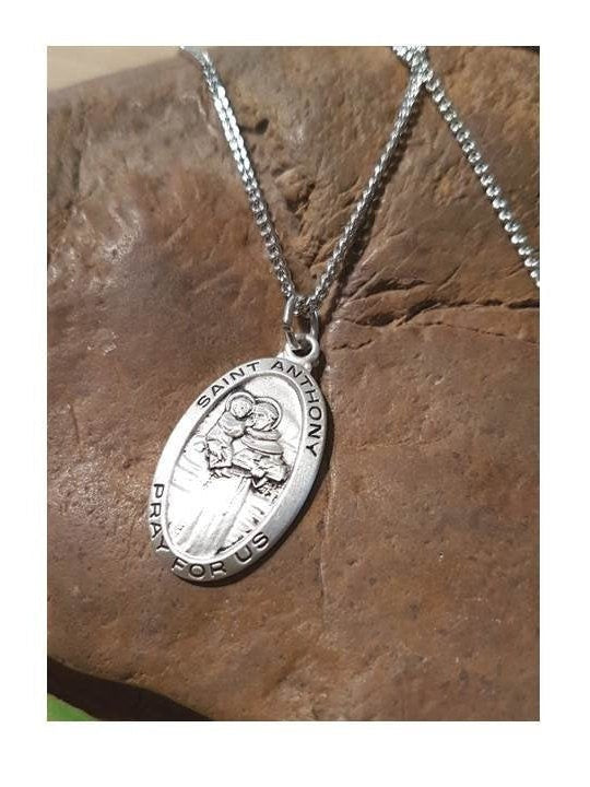 St Anthony Sterling Silver Pendant,Sterling Oval Saint Anthony of Padua Medal, Men and Ladies Catholic Medal,Fathers Day Gift,