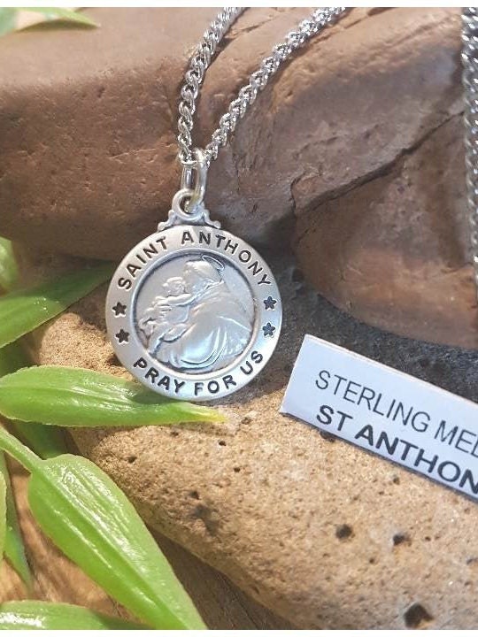 St Anthony Sterling Silver Pendant,Sterling Round Saint Anthony of Padua Medal, Men and Ladies Catholic Charm,Fathers and Mothers Day Gift,