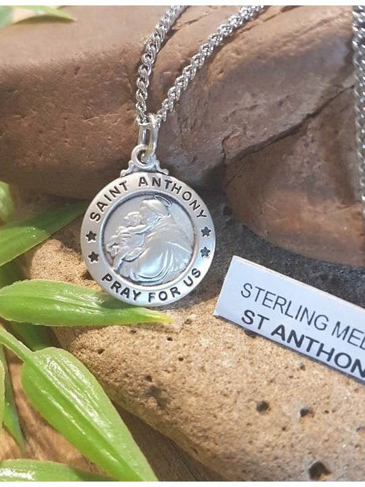St Anthony Sterling Silver Pendant,Sterling Round Saint Anthony of Padua Medal, Men and Ladies Catholic Charm,Fathers and Mothers Day Gift,