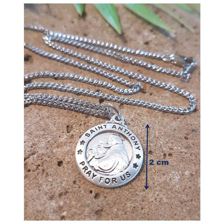 St Anthony Sterling Silver Pendant,Sterling Round Saint Anthony of Padua Medal, Men and Ladies Catholic Charm,Fathers and Mothers Day Gift,