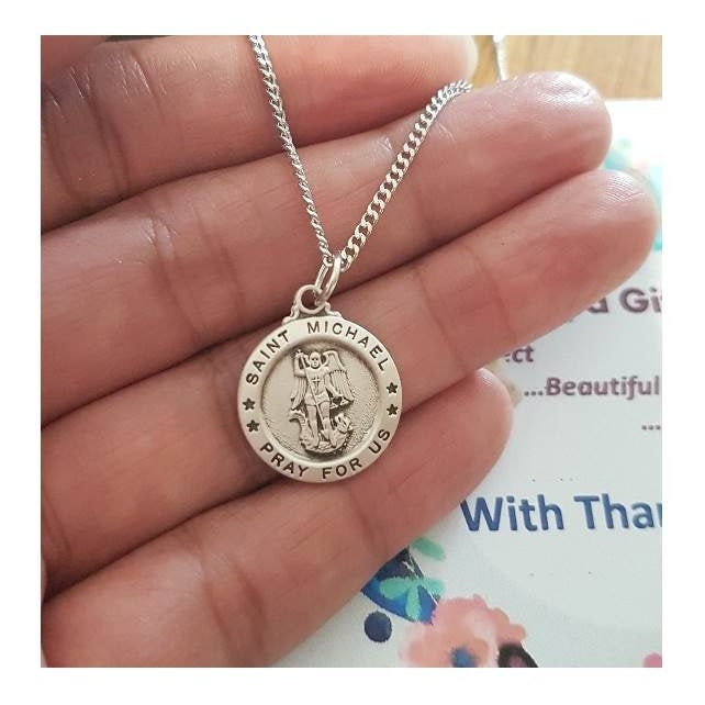 St Michael Sterling Silver Necklace,Sterling St Michael Pray For Us Medal, First Communion gifts for Boys and Girls,Confirmation Gift