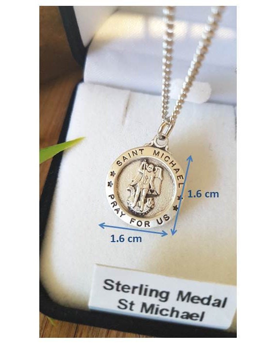 St Michael Sterling Silver Necklace,Sterling St Michael Pray For Us Medal, First Communion gifts for Boys and Girls,Confirmation Gift