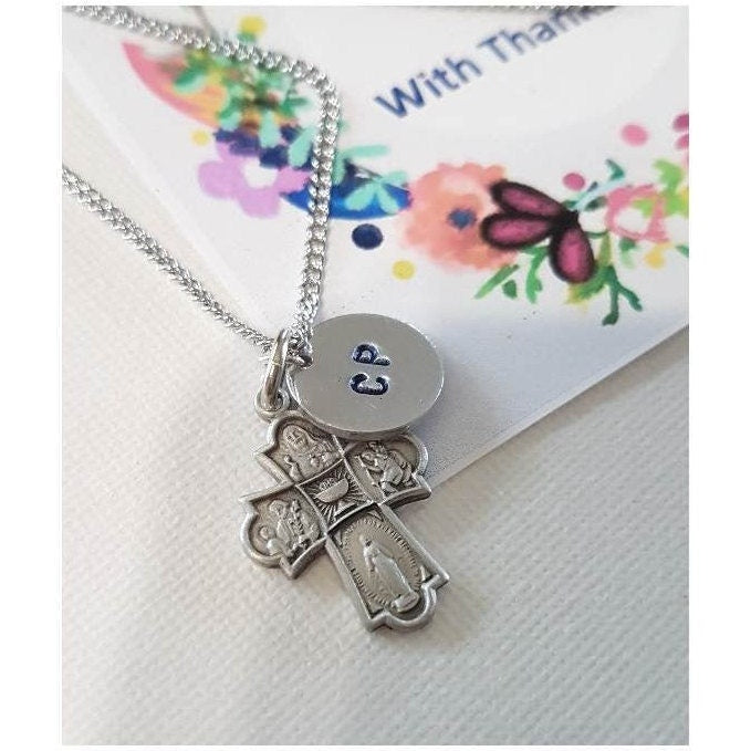 First Communion Cross Necklace,Personalised Chalice Cross Medal,First communion Gifts for Boys and Girls,Cross With Chalice,Hand Stamped