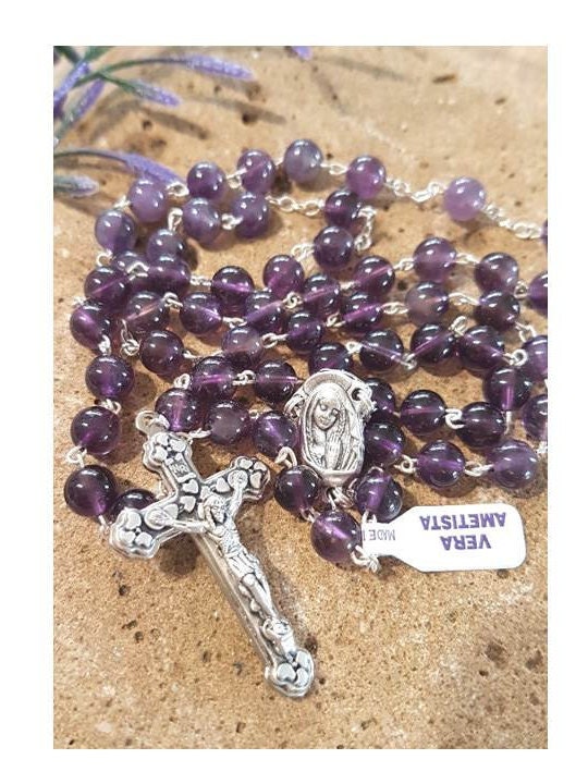 Gemstone Amethyst Rosary Necklace,Genuine Amethyst Rosary, Healing Gemstone Prayer Beads,Italian Beads Gemstone Rosary,Amethyst Rosary Chain