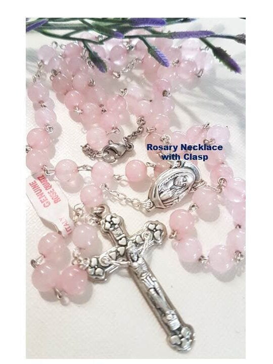 Rose Quartz Rosary Necklace,Gemstone Necklace,Genuine Rose Quartz Rosary,Italian Semiprecious Stone Prayer Beads, Italian Rosary Parts