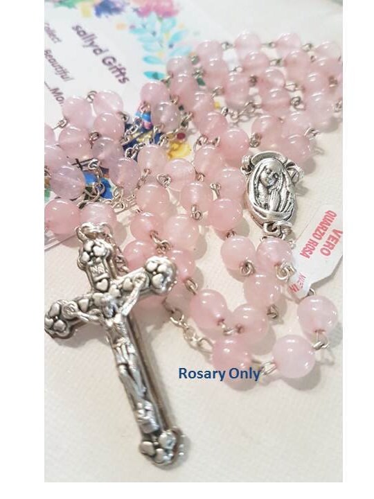 Rose Quartz Rosary Necklace,Gemstone Necklace,Genuine Rose Quartz Rosary,Italian Semiprecious Stone Prayer Beads, Italian Rosary Parts