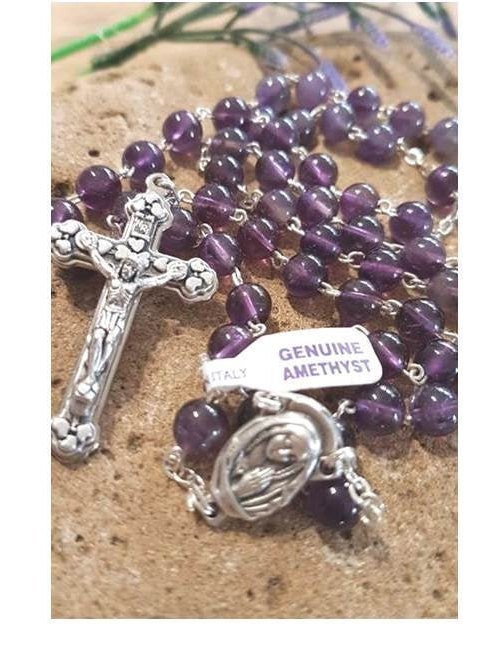 Gemstone Amethyst Rosary Necklace,Genuine Amethyst Rosary, Healing Gemstone Prayer Beads,Italian Beads Gemstone Rosary,Amethyst Rosary Chain