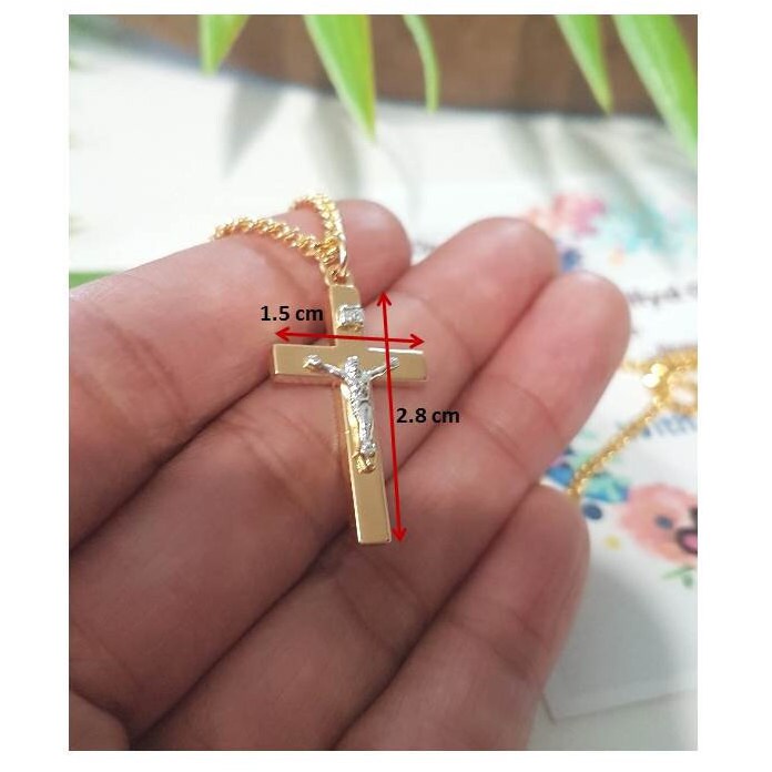 Sterling Silver Crucifix,Gold On Sterling Crucifix Two Tone,Tutone Silver and Gold Youth Cross Pendant,Men and Women Thick Crucifix Jewelry