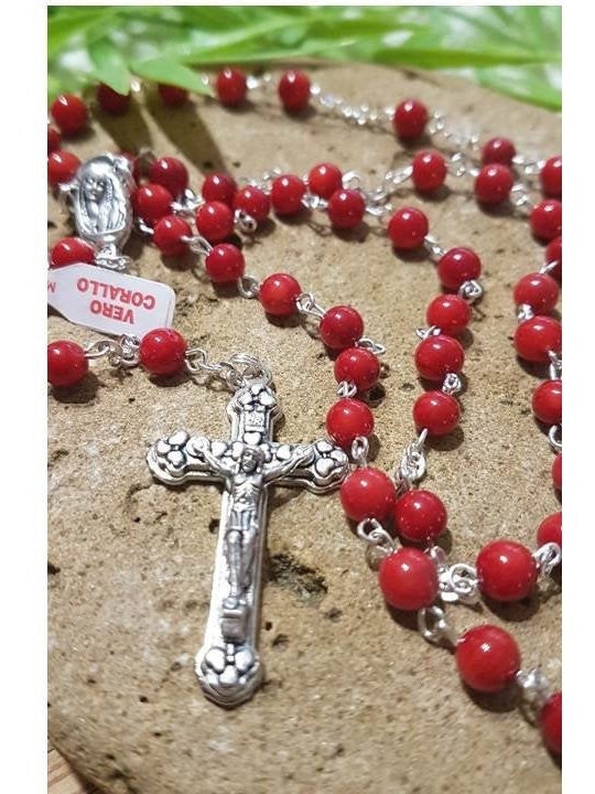 Genuine Red Coral Rosary,Italian Gemstone Rosary,Catholic Gemstone Coral Prayer Beads,Natural Stone Rosary Necklace,Healing Depression