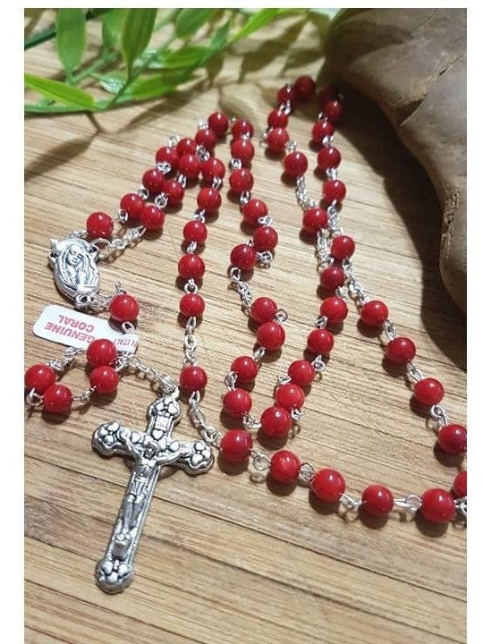 Genuine Red Coral Rosary,Italian Gemstone Rosary,Catholic Gemstone Coral Prayer Beads,Natural Stone Rosary Necklace,Healing Depression