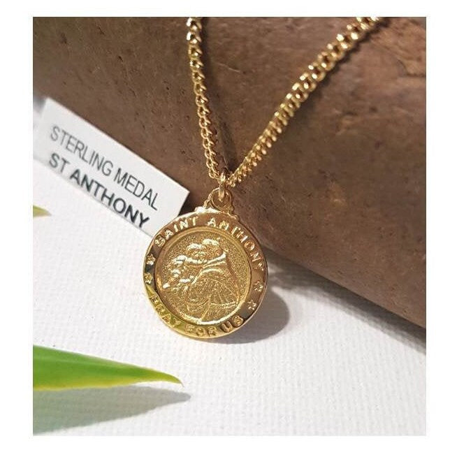 St Anthony Gold On Silver Medal,Sterling Silver and Gold Overlay Saint Anthony Pendant,Saint Antonio Necklace,All Ages Catholic Silver Medal