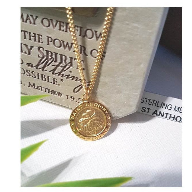 St Anthony Gold On Silver Medal,Sterling Silver and Gold Overlay Saint Anthony Pendant,Saint Antonio Necklace,All Ages Catholic Silver Medal