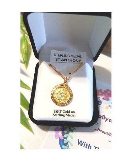 St Anthony Gold On Silver Medal,Sterling Silver and Gold Overlay Saint Anthony Pendant,Saint Antonio Necklace,All Ages Catholic Silver Medal