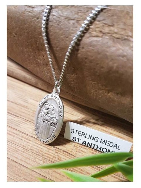 St Anthony Sterling Silver Pendant,Sterling Oval Saint Anthony of Padua Medal, Men and Ladies Catholic Medal,Fathers Day Gift,
