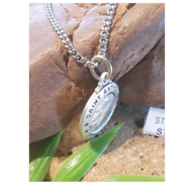 St Anthony Sterling Silver Pendant,Sterling Round Saint Anthony of Padua Medal, Men and Ladies Catholic Charm,Fathers and Mothers Day Gift,