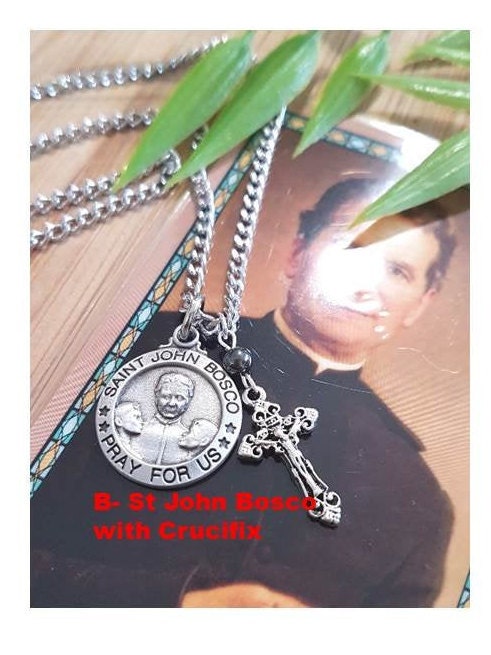 St John Bosco Medal, Saint Jude Patron Saint for Lost Cause,Patron Saint Necklace with Praying Hands,Choose Saint and Charm,Saint For Teens