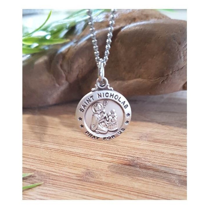 St Nicholas Sterling Silver Necklace,Saint Nicholas Medal,Patron Saint Of Children,Pray For Us Sterling Gifts,Men,Fathers and Youth Jewelry
