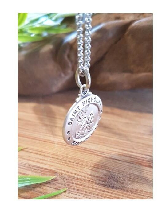 St Nicholas Sterling Silver Necklace,Saint Nicholas Medal,Patron Saint Of Children,Pray For Us Sterling Gifts,Men,Fathers and Youth Jewelry