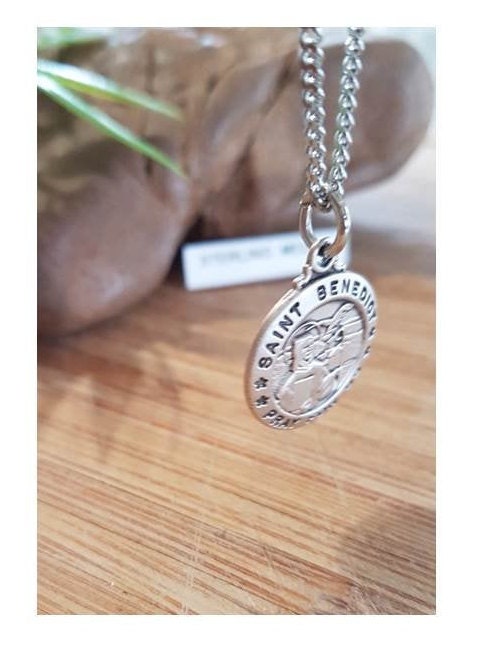 Protection St Benedict Sterling Silver Medal,Saint Benedict of Nursia ,Patron Saint Necklace,Evil and Harm Protector,Orthodox and Catholic