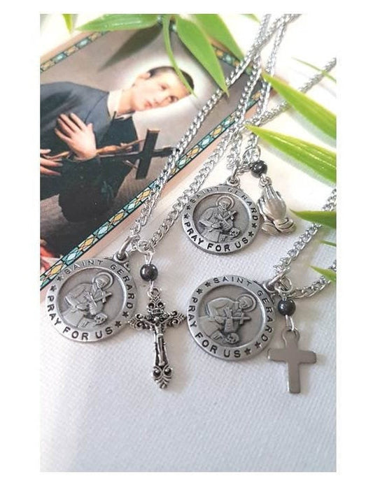 St Gerard Medal with Charm Pendant,Saint Gerard with Prayer Card,Medal with Choose your Charm,Patron Saint for Motherhood and Unborn Child