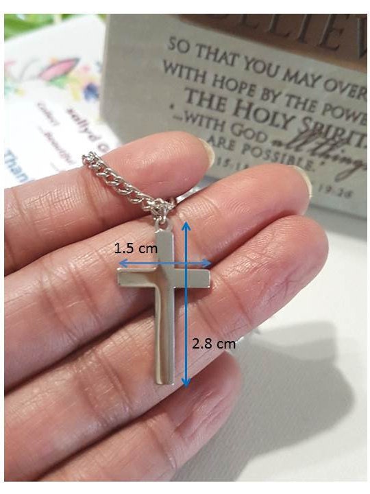 Sterling Cross for Men,Shiny Sterling Silver Cross Necklace,Unisex Christian Cross Jewelry,Block Cross Silver Pendant, Heavy Rhodium Chain