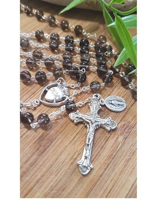 Smoky Quartz Gemstone Rosary,Genuine Gemstone Prayer Beads,Smoky Quartz Natural Stone,Stress Relieves,Italian Imports Beads,Catholic Gifts