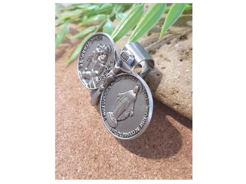 St Christopher and Our Lady of Grace Visor Clip,Patron Saints and Protectors of Travelers,Pewter Visor Clip,Safe Travel Gifts, New Drivers