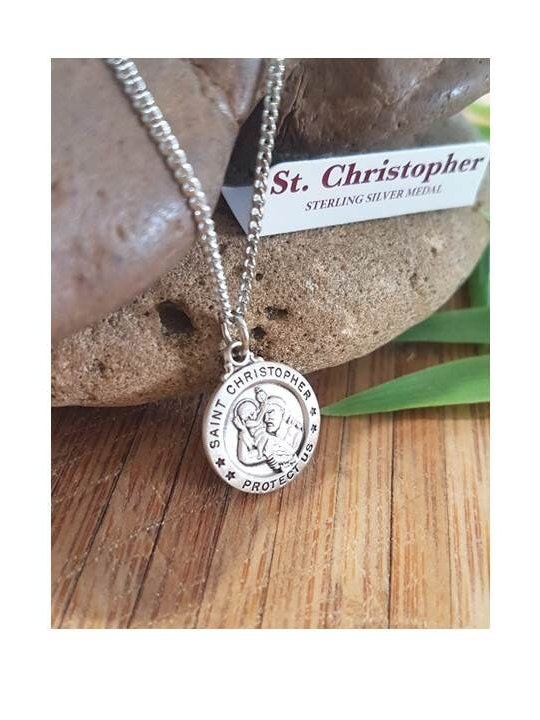 Saint Christopher Sterling Silver Necklace,Small Sterling St Christopher Medal,Patron Saint Of Travelers,First Communion Gifts,Confirmation