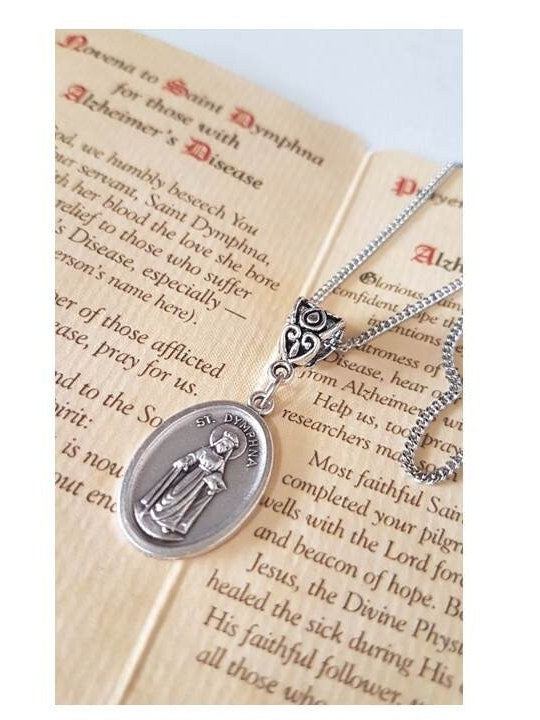 Patron Saint Necklace with Prayer and Novena,St Dymphna for Alzheimer,St Germaine for Disabled,Saint Rita for Physical Abuse.Choose Saint