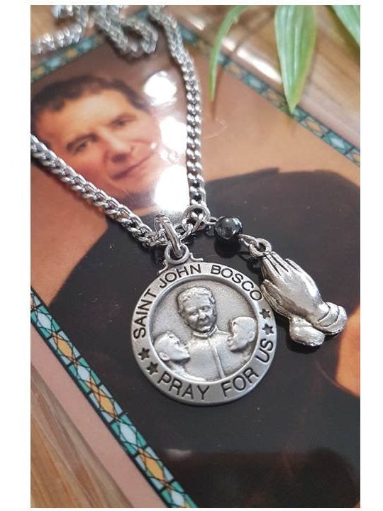St John Bosco Medal, Saint Jude Patron Saint for Lost Cause,Patron Saint Necklace with Praying Hands,Choose Saint and Charm,Saint For Teens