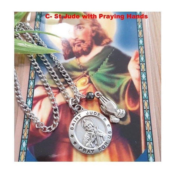 St John Bosco Medal, Saint Jude Patron Saint for Lost Cause,Patron Saint Necklace with Praying Hands,Choose Saint and Charm,Saint For Teens