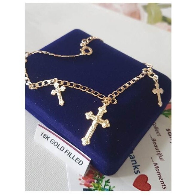 18k Gold Filled Bracelet, Gold Link Bracelet with Crosses,Ladies Dainty Gold Filled Bracelet,Trendy Religious Jewelry,Gold Cross Charm