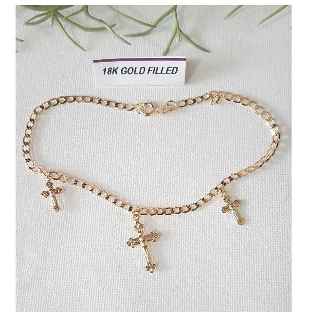 18k Gold Filled Bracelet, Gold Link Bracelet with Crosses,Ladies Dainty Gold Filled Bracelet,Trendy Religious Jewelry,Gold Cross Charm