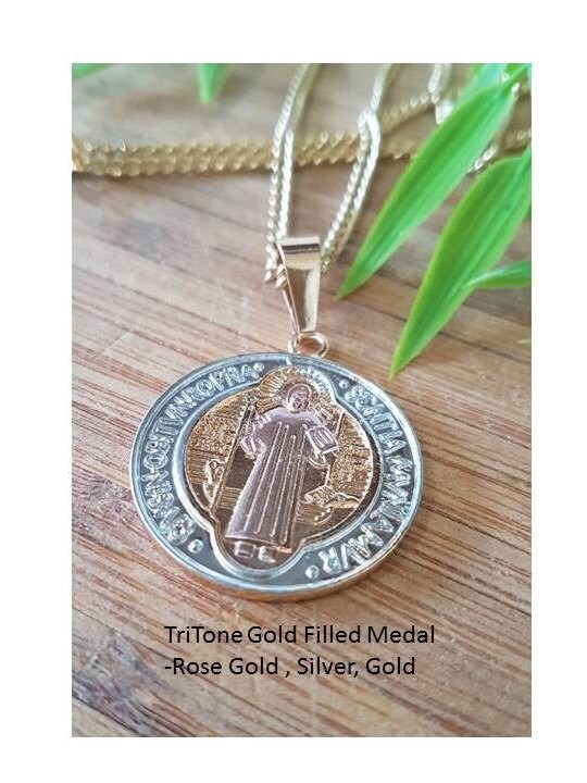 Extra Large St Benedict Gold Charm,St Benedict Gold Filled Super Big Medal,Rose Gold Plated Gold Filled Coin Medal,Men St Benedict Pendant