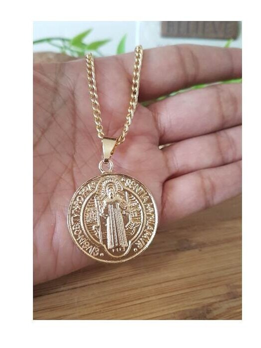 Extra Large St Benedict Gold Charm,St Benedict Gold Filled Super Big Medal,Rose Gold Plated Gold Filled Coin Medal,Men St Benedict Pendant