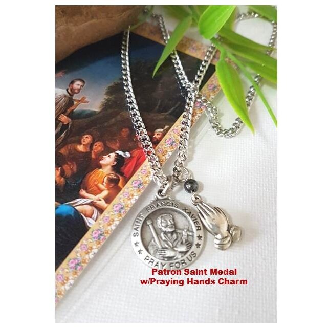 Choose Patron Saint Medal and Charm, Saint Medal with Prayer Card, St Francis Xavier,St Maximilian Kolbe,Pope John Paul 11,Divine Mercy,
