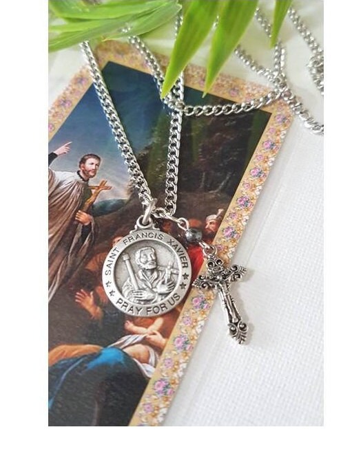 Choose Patron Saint Medal and Charm, Saint Medal with Prayer Card, St Francis Xavier,St Maximilian Kolbe,Pope John Paul 11,Divine Mercy,
