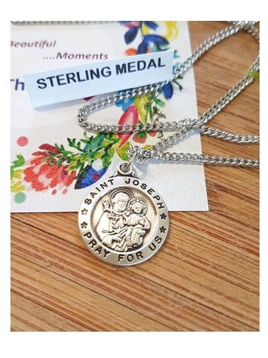 St Joseph Sterling Silver Medal,Saint Joseph Sterling Pendant,Patron Of Fathers and Families,Gifts for Husband,Men's Religious Gift