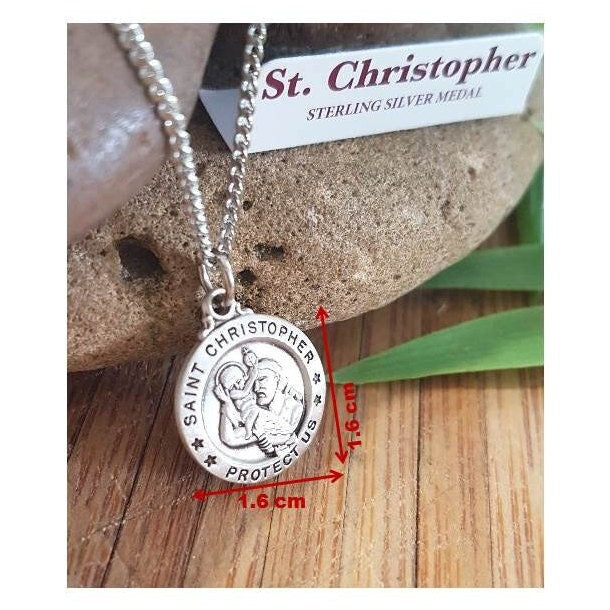 Saint Christopher Sterling Silver Necklace,Small Sterling St Christopher Medal,Patron Saint Of Travelers,First Communion Gifts,Confirmation