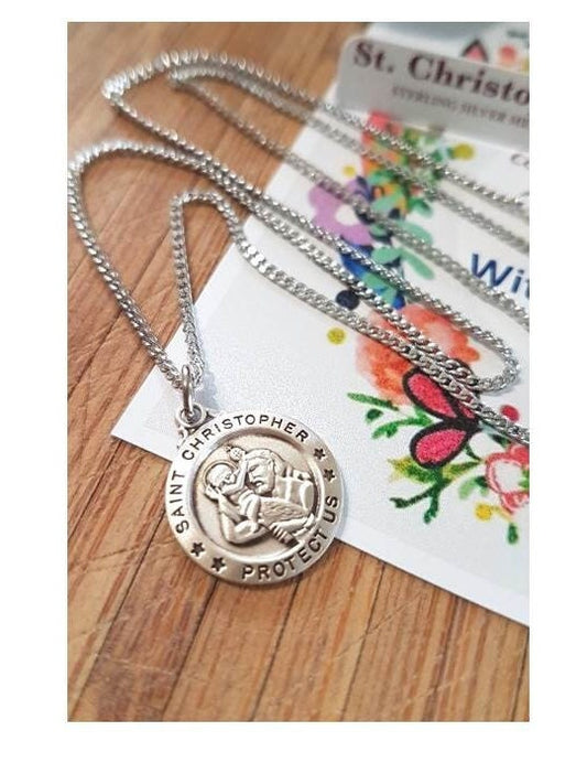 Saint Christopher Sterling Silver Necklace,Small Sterling St Christopher Medal,Patron Saint Of Travelers,First Communion Gifts,Confirmation