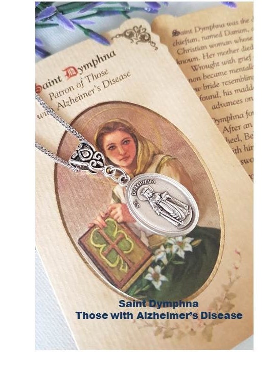 Patron Saint Necklace with Prayer and Novena,St Dymphna for Alzheimer,St Germaine for Disabled,Saint Rita for Physical Abuse.Choose Saint