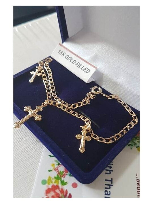 18k Gold Filled Bracelet, Gold Link Bracelet with Crosses,Ladies Dainty Gold Filled Bracelet,Trendy Religious Jewelry,Gold Cross Charm