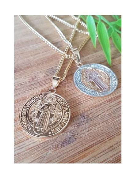 Extra Large St Benedict Gold Charm,St Benedict Gold Filled Super Big Medal,Rose Gold Plated Gold Filled Coin Medal,Men St Benedict Pendant